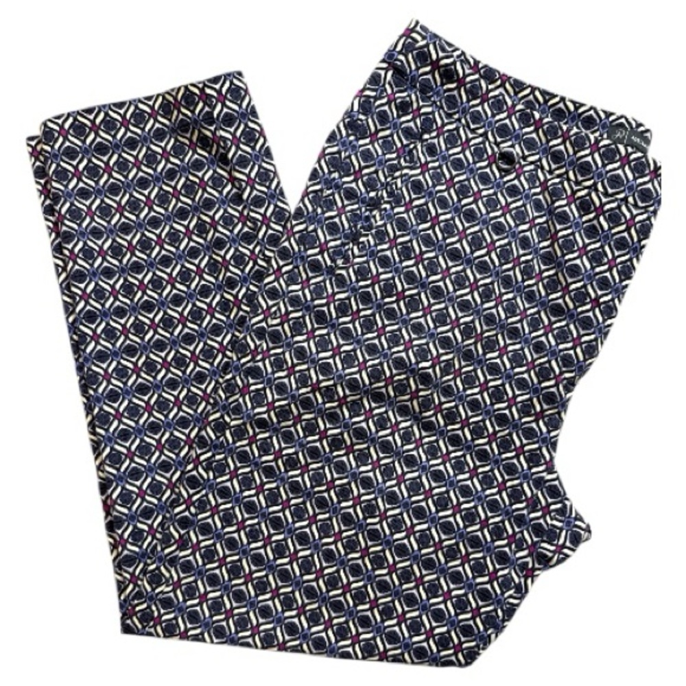Adrianna Papell Geometric Stretch Ankle Pants Sz 14 Purple Black Pink Ivory EUC